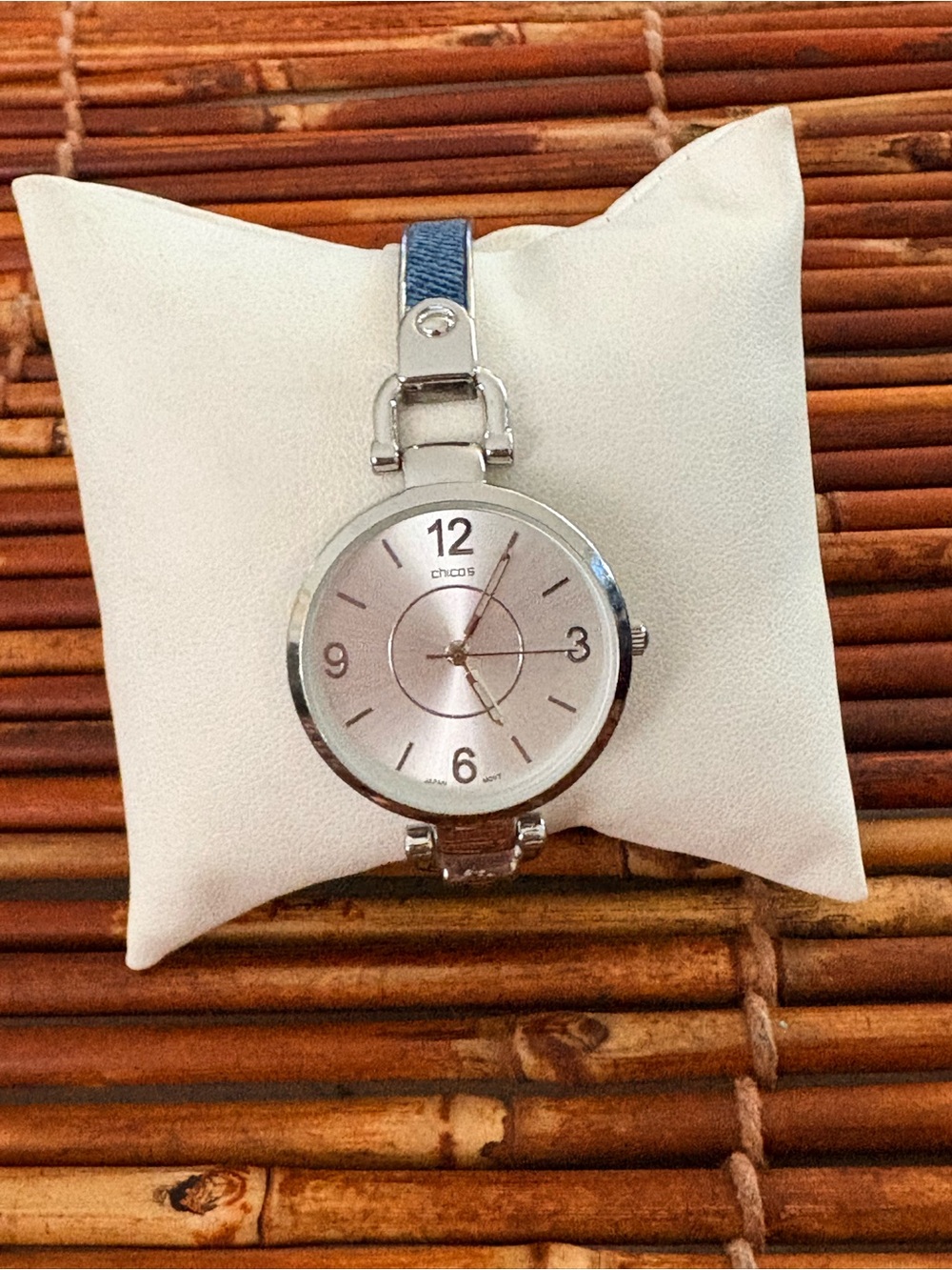 Chico's Silver-Tone Watch with Blue Strap Accent Needs Battery